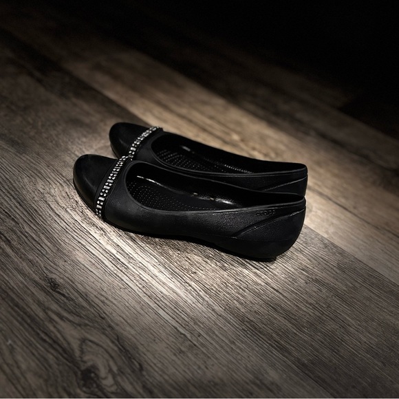 Crocs Black Bling Cap Toe Comfort Ballet Flats Size 10w - Picture 7 of 10